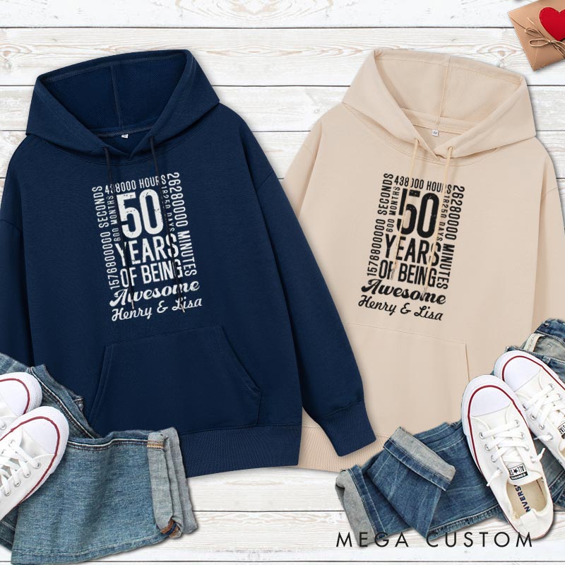 Personalized 50 Years of Being Awesome Anniversary Hoodie Husband Wife 50th Anniversary Outfit Couple Hoodie For Her Him