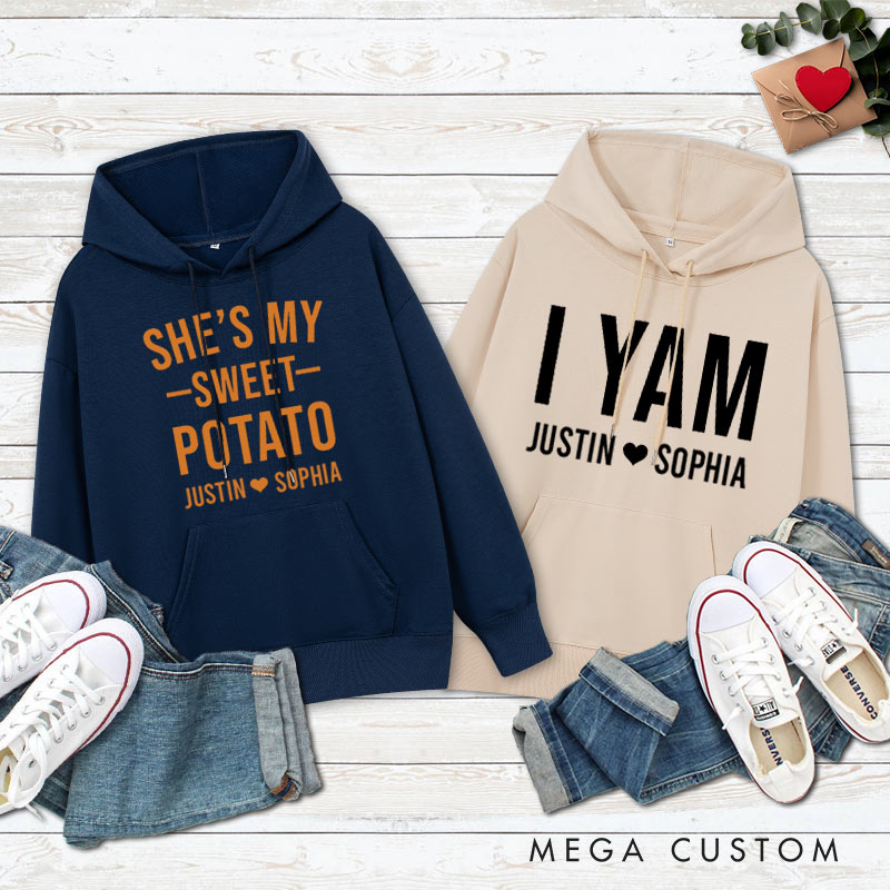 Personalized Couple Funny She's My Sweet Potato and I Yam Hoodie Couple Thanksgiving Sweatshirt for Husband Wife Boyfriend Girlfriend