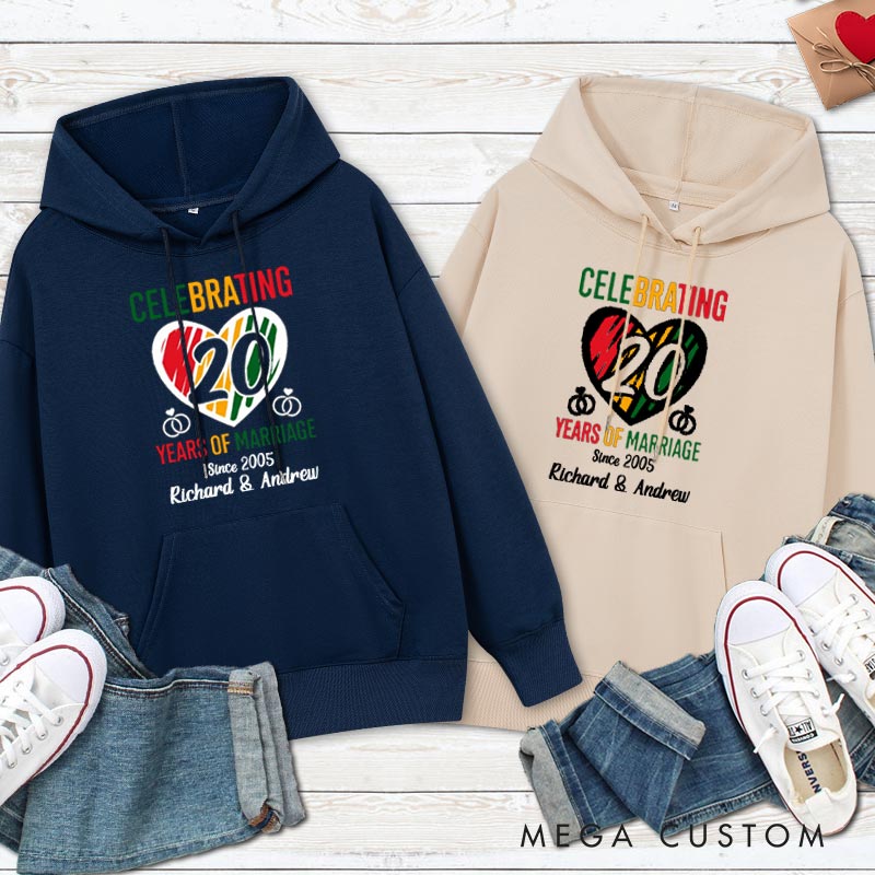 Personalized Celebrating 20 Years of Marriage Hoodie Couple 20th Anniversary Outfit for Husband Wife Men Women Hoodie