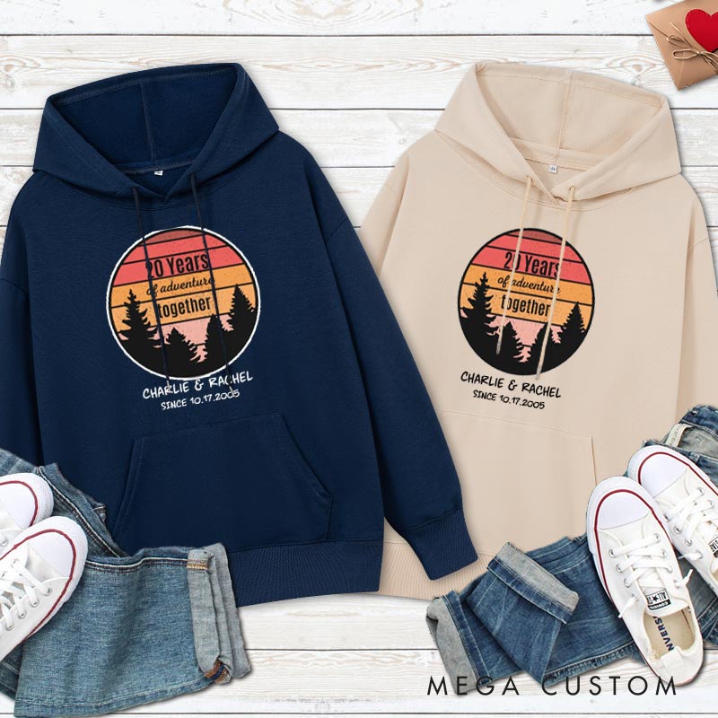 Personalized 20 Years of Adventure Together Hoodie Couple 20th Anniversary Outfit for Husband Wife Causal Hoodie for Her Him