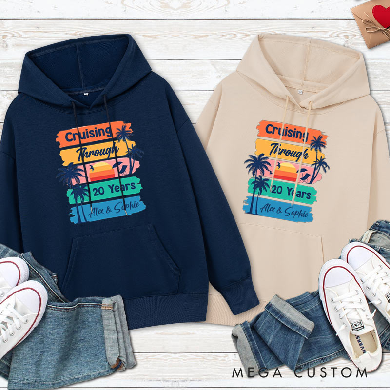 Personalized Cruising Through 20 Years Anniversary Hoodie Husband Wife Causal Beach Trip Hoodie Couple 20th Anniversary Outfit for Her Him