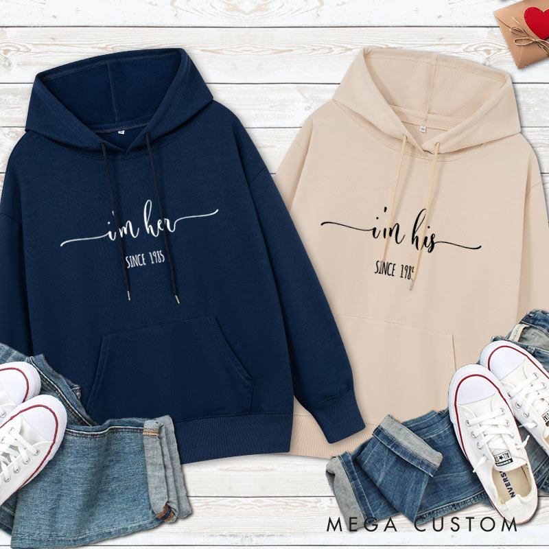 Personalized I'm His/I'm Hers Couple Hoodie Minimalist Couple Hoodie for Her Him Husband Wife 20th Anniversary Outfit