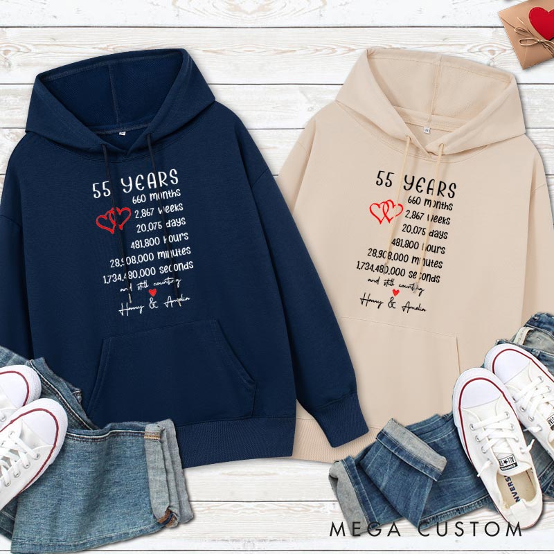 Personalized 55 Years of Love Anniversary Hoodie Couple 55th Anniversary Marriage Milestone Hoodie Wife Husband Wedding Milestone Outfit