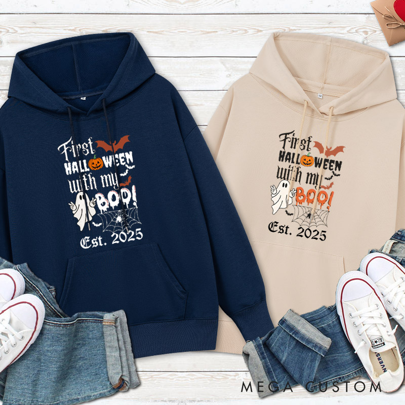 Personalized First Halloween with My Boo Ghost and Pumpkin Couple Hoodie