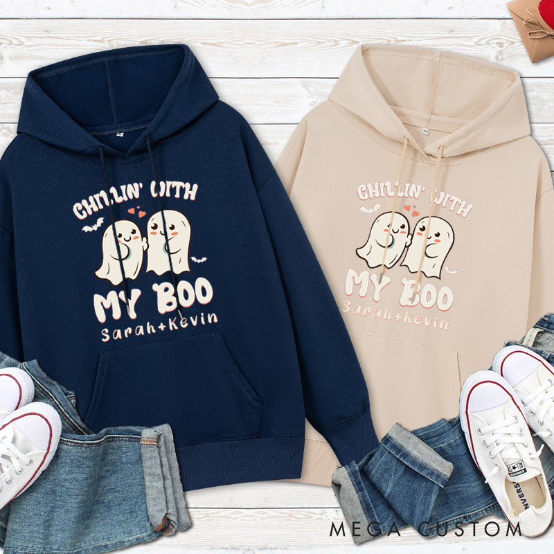Personalized Chillin' with My Boo Ghost Couple Halloween Couple Hoodie