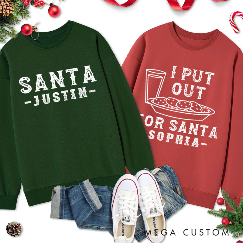 Personalized Couple Retro Santa and I Put Out for Santa Christmas Sweatshirt Couple Xmas Matching Sweatshirt for Husband Wife Boyfriend Girlfriend