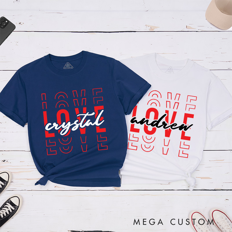 Personalized Couple Love Him and Love Her Matching T-Shirt Valentine's Day T-Shirt for Husband Wife Boyfriend Girlfriend Gift for Hubby Wifey