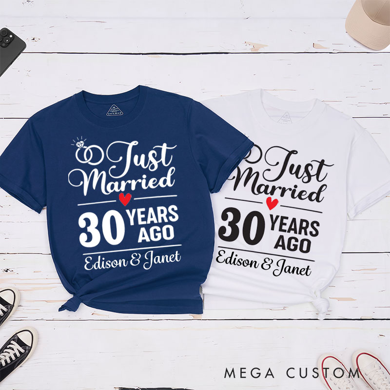 Personalized Couple 30th Anniversary T-Shirt Just Married 30 Years Ago T-Shirt 30 YRS Anniversary Tees for Wife Husband