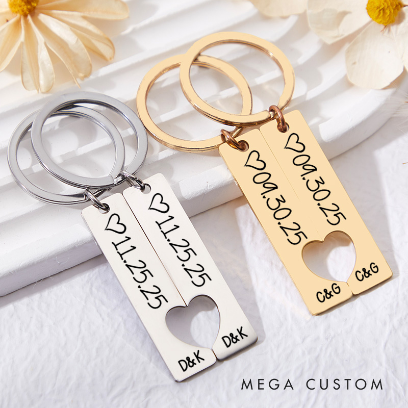 Personalized Couple Initials 2pcs Matching Keychain Custom Newlyweds Matching Heart Keyring Valentine's Day Gift for Boyfriend Girlfriend Husband Wife