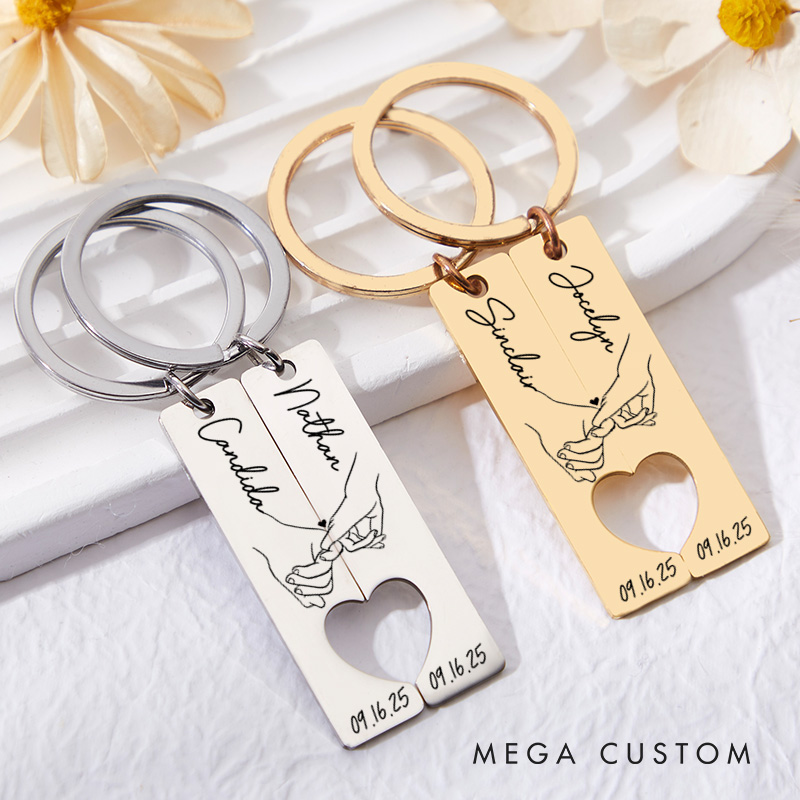 Personalized Couple Pinky Promise with Heart 2pcs Matching Keychain Newlyweds Name Keychain Valentine's Day Gift for Boyfriend Girlfriend Husband Wife