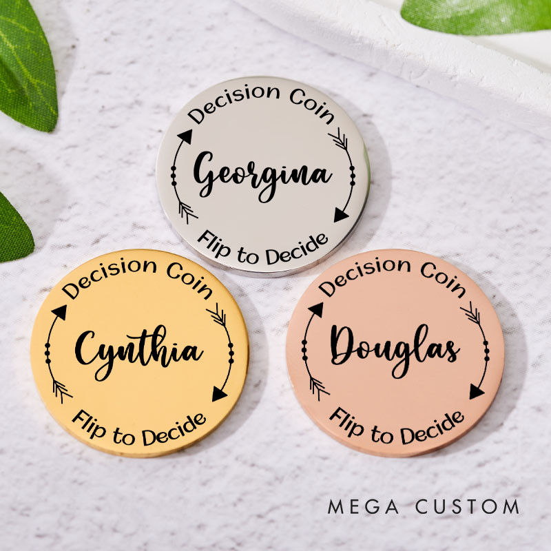 Personalized Couple Name with Arrow Decision Coin Custom Newlyweds Flip to Decide Coin Valentine's Day Gift for Boyfriend Girlfriend Husband Wife
