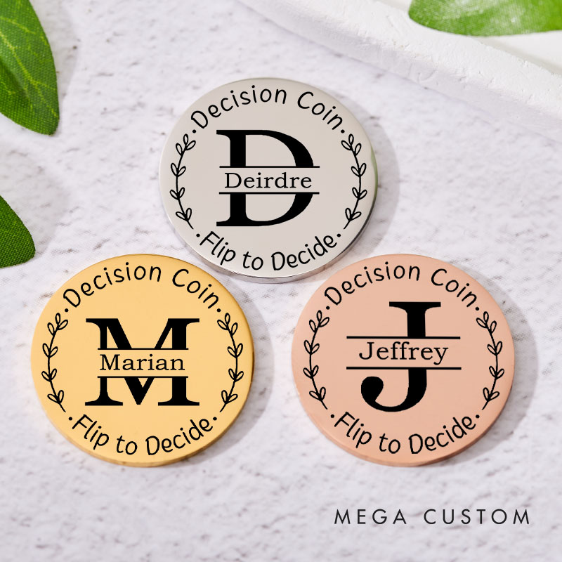 Personalized Couple Name with Wreath Decision Coin Custom Newlyweds Flip to Decide Coin Valentine's Day Gift for Boyfriend Girlfriend Husband Wife