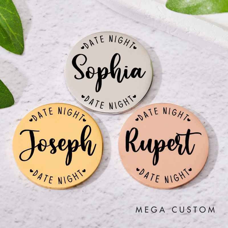 Personalized Couple Name Decision Coin Newlyweds Date Night Flip to Decide Coin with Heart Valentine's Day Gift for Boyfriend Girlfriend Husband Wife