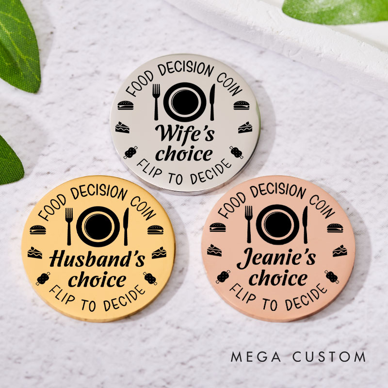 Personalized Couple Food Decision Coin with Name Newlyweds Whose Choice Flip to Decide Coin Valentine's Day Gift for Boyfriend Girlfriend Husband Wife