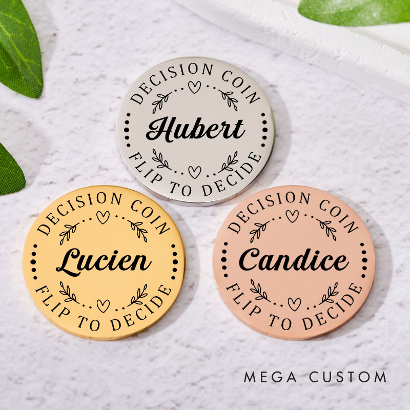 Personalized Couple Name with Heart Decision Coin Newlyweds Wreath Flip to Decide Coin Valentine's Day Gift for Boyfriend Girlfriend Husband Wife