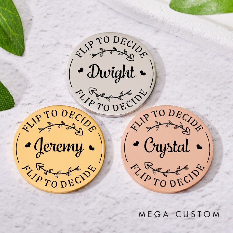 Personalized Couple Name with Heart Wreath Decision Coin Newlyweds Flip to Decide Coin Valentine's Day Gift for Boyfriend Girlfriend Husband Wife