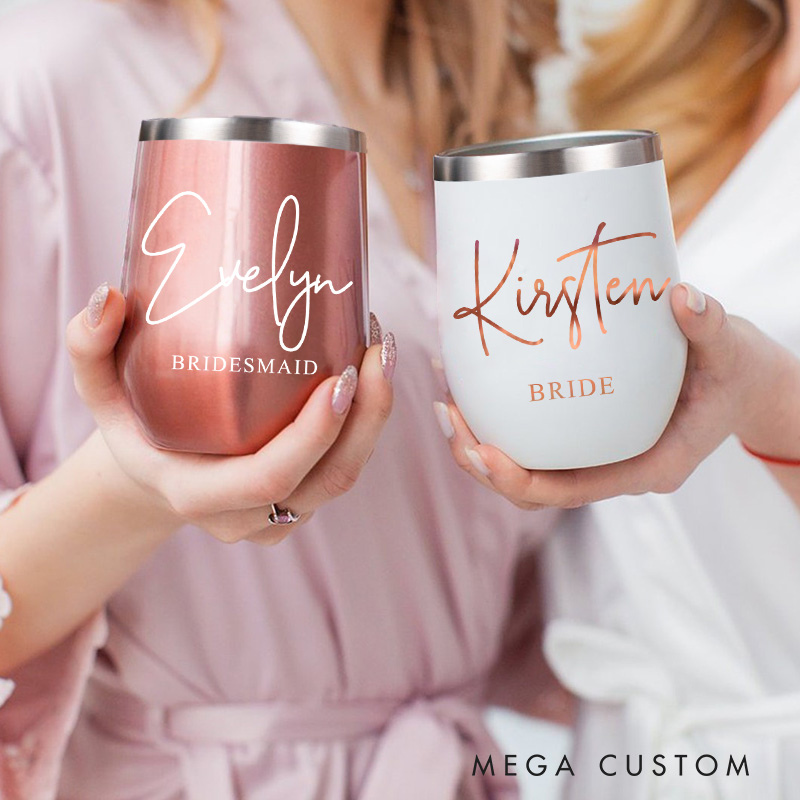 Personalized Bridesmaid Minimalist Wine Tumbler Custom Bride Name Wine Tumbler Maid of Honor Bachelorette Party Favor Bridal Shower Gift for Her