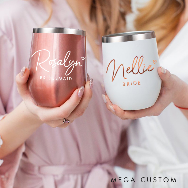Personalized Bridesmaid Minimalist Wine Tumbler Custom Bride Name with Heart Wine Tumbler Maid of Honor Bachelorette Party Favors Bridal Shower Gift