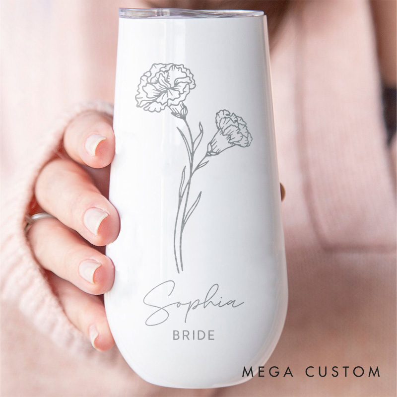 Personalized Bridesmaid Birth Flower Champagne Tumbler Custom Bride Month Flower Tumbler Maid of Honor Bachelorette Party Favors Bridal Shower Gift