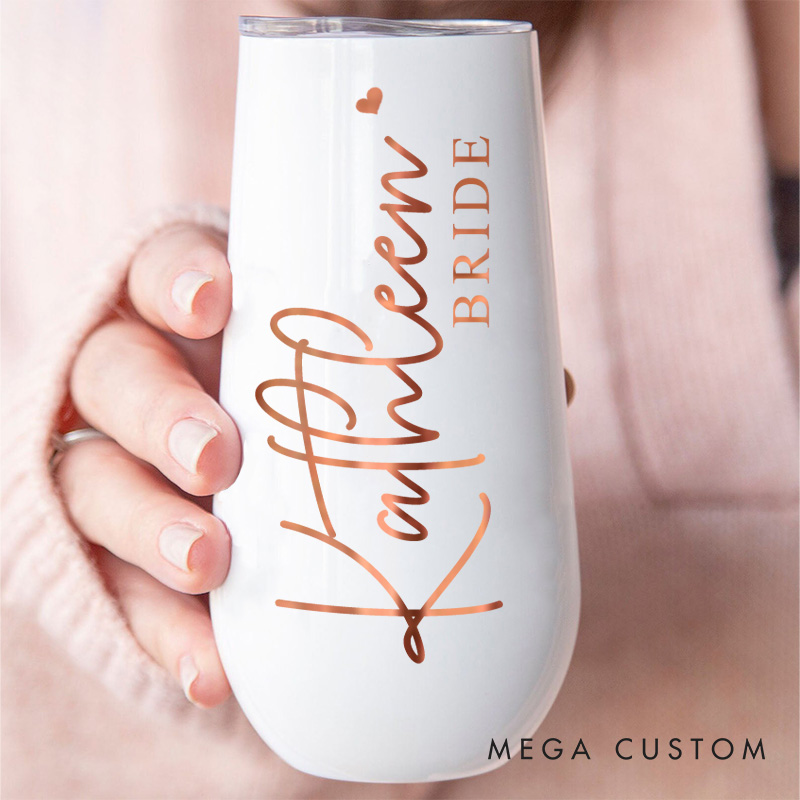 Personalized Bridesmaid Name with Heart Champagne Tumbler Custom Bride Champagne Tumbler Bachelorette Party Favors Bridal Shower Gift for Her