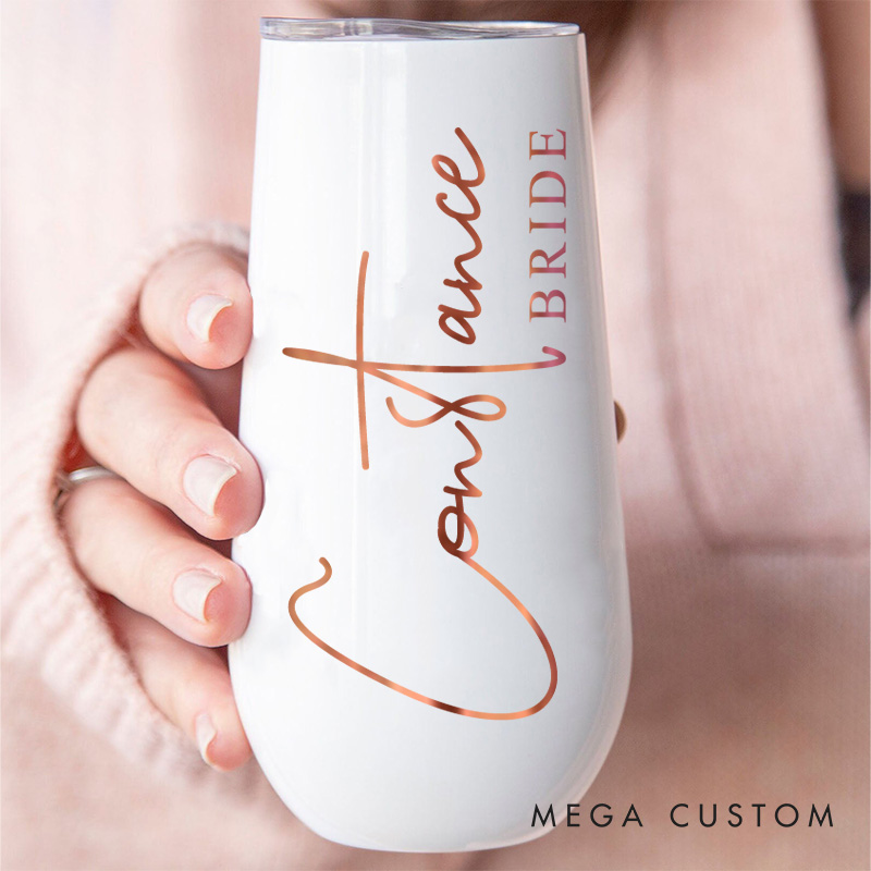 Personalized Bridesmaid Name Champagne Tumbler Custom Bride Champagne Tumbler Maid of Honor Bachelorette Party Favors Bridal Shower Gift for Her