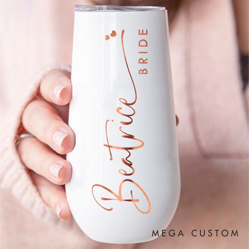 Personalized Elegant Bridesmaid Name and Heart Champagne Tumbler Custom Bride Champagne Tumbler Maid of Honor Bachelorette Party Bridal Shower Gift