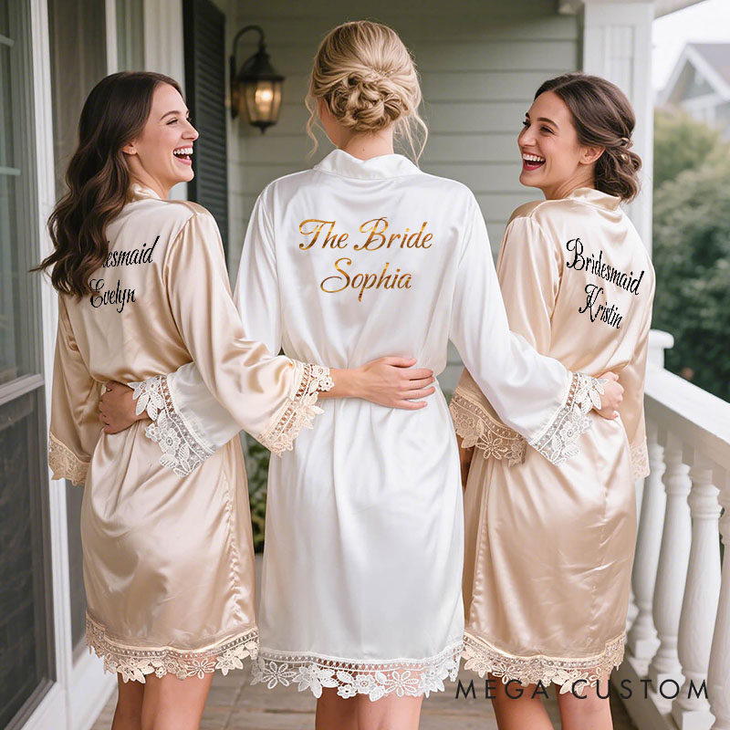 Personalized Bridesmaid Elegant Name and Title Robes Custom Bride Wedding Dressing Gown Maid of Honor Bachelorette Party Favors Bridal Shower Gift