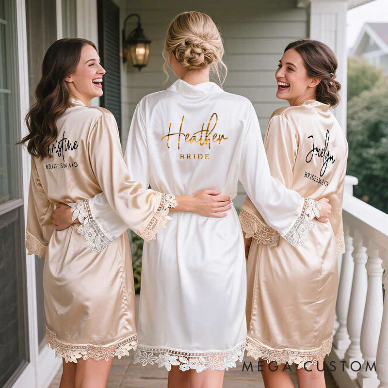 Personalized Bridesmaid Luxurious Name and Title Robes Custom Bride Wedding Dressing Gown Maid of Honor Bachelorette Party Favors Bridal Shower Gift