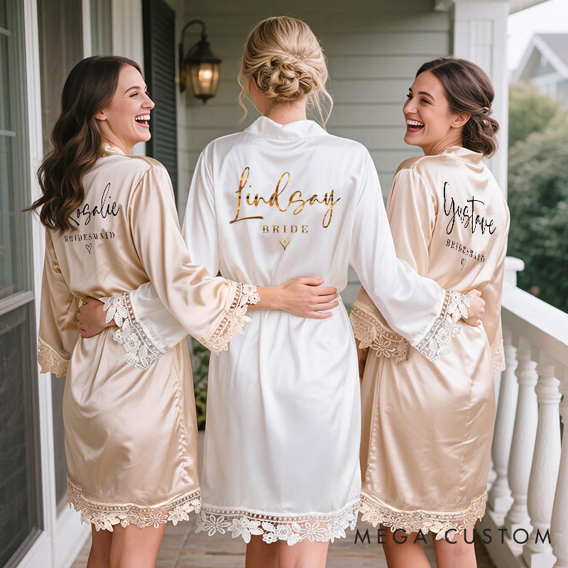 Personalized Bridesmaid Name and Title Robes Custom Bride Name with Heart Wedding Dressing Gown Maid of Honor Bachelorette Party Bridal Shower Gift