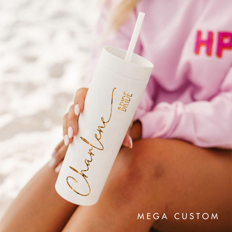 Personalized Refined Bridesmaid 16oz Skinny Tumbler Custom Bride Name with Heart Wedding Tumbler Maid of Honor Bachelorette Party Bridal Shower Gift