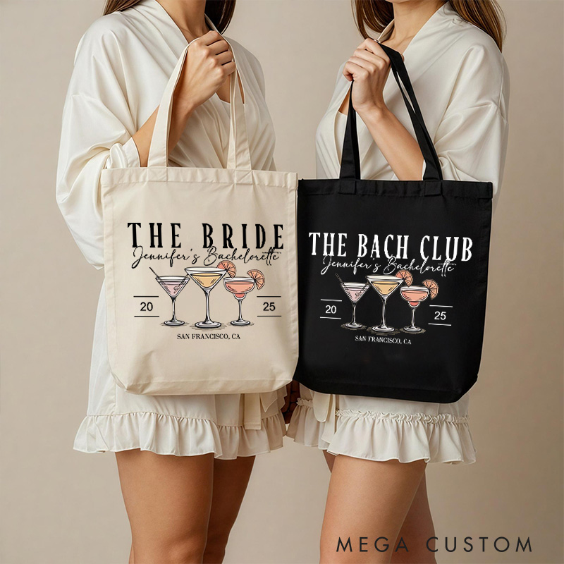 Personalized Bridesmaid Cocktail The Bach Club Canvas Tote Bag Bride Wedding Location Beach Bag Maid of Honor Bachelorette Party Bridal Shower Gift
