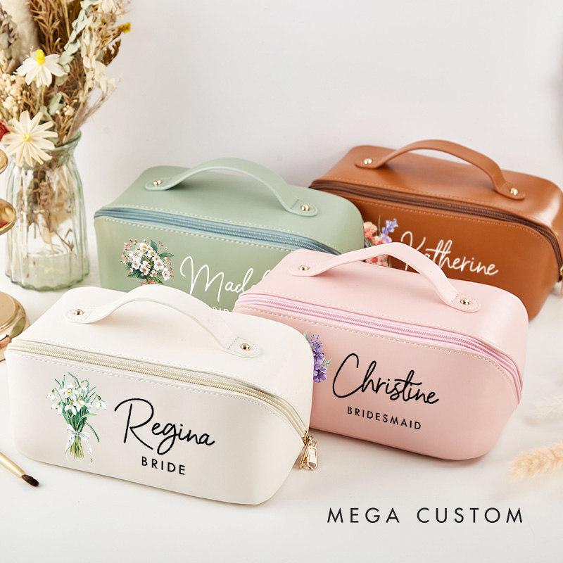 Personalized Bridesmaid Colorful Birth Flower Makeup Bag Bride Wedding Cosmetic Bag Maid of Honor Toiletry Pouch Bachelorette Party Bridal Shower Gift