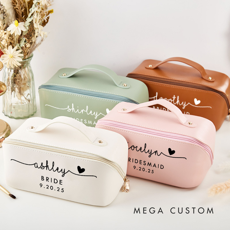 Personalized Bridesmaid Name with Heart Makeup Bag Bride Wedding Cosmetic Bag Maid of Honor Toiletry Pouch Bachelorette Party Bridal Shower Gift