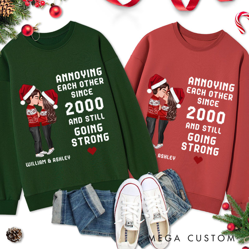 Personalized Christmas Hugging Kissing Couple Sweatshirt Xmas Gift Sweatshirt for Him Her Christmas Couple Top Cloth