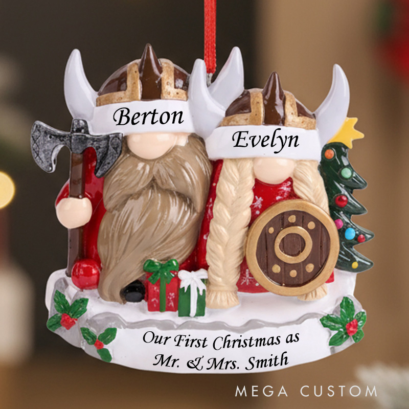 Personalized Couple Viking Gnome Resin Christmas Ornament Custom Newlyweds Married Ornament Our First Christmas Ornament Scandinavian Holiday Decor