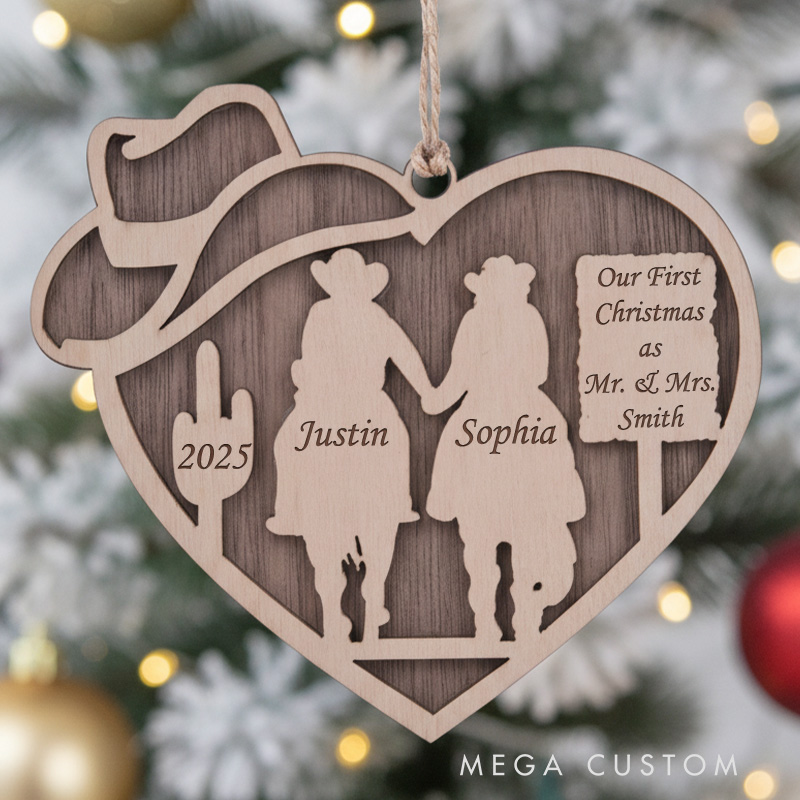 Personalized Couple Cowboy Cowgirl Wood Christmas Ornament Custom Newlyweds Married Ornament Our First Christmas Ornament Western Couple Holiday Decor
