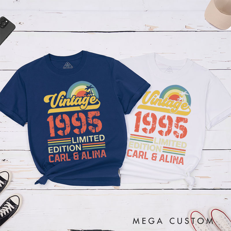 Personalized Couple 30th Cruise Anniversary T-Shirt Vintage 1995 Limited Edition Anniversary Shirt Retro Sunset Anniversary Tees