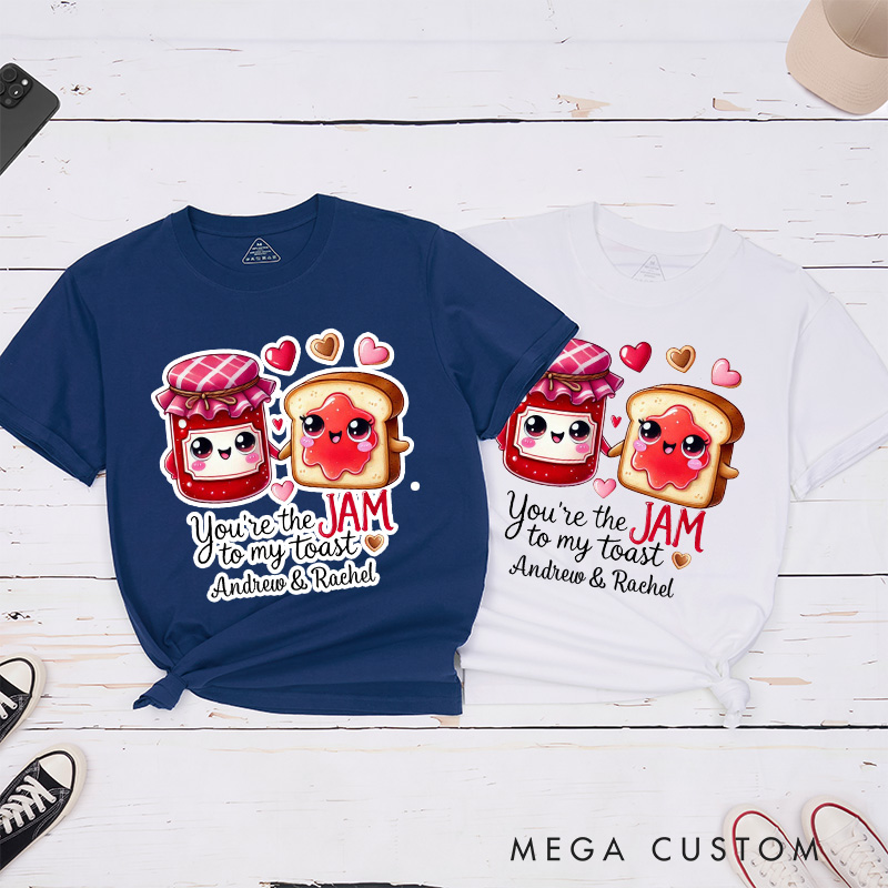 Personalized Couple You're the Jam to My Toast Matching T-Shirt Valentine's Day T-Shirt for Husband Wife Boyfriend Girlfriend Gift for Hubby Wifey
