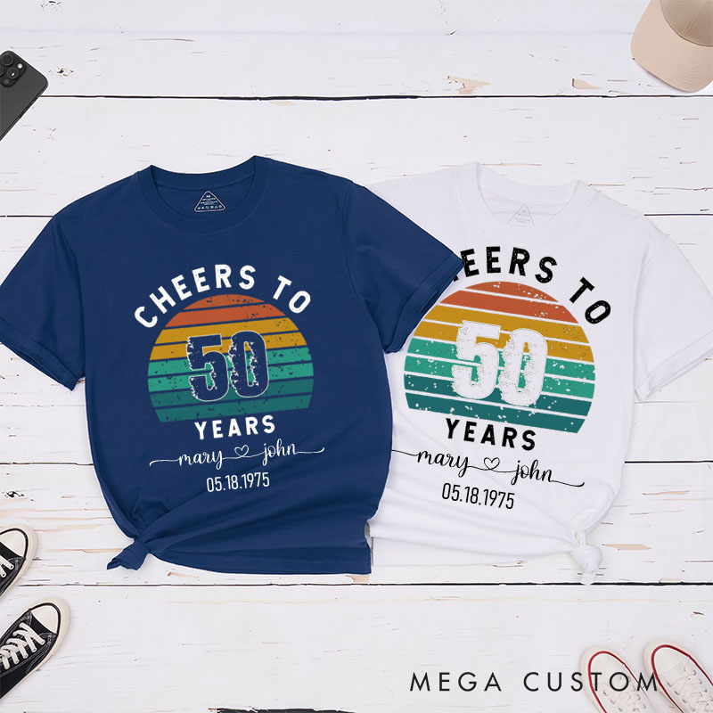 Personalized Couple 50th Anniversary T-Shirt Retro Cheers to 50 Years Anniversary Shirt Vintage Couple T-Shirts for Husband Wife