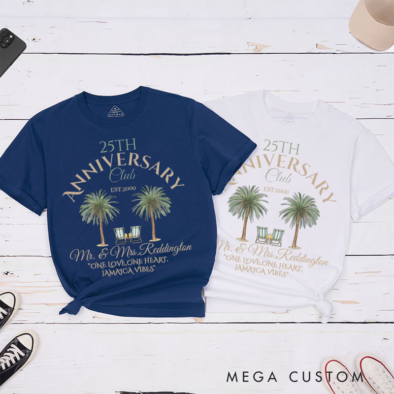 Personalized Couple 25th Anniversary T-Shirt Tropical Celebration 25th Anniversary Shirts Couple T-Shirts for Husband Wife
