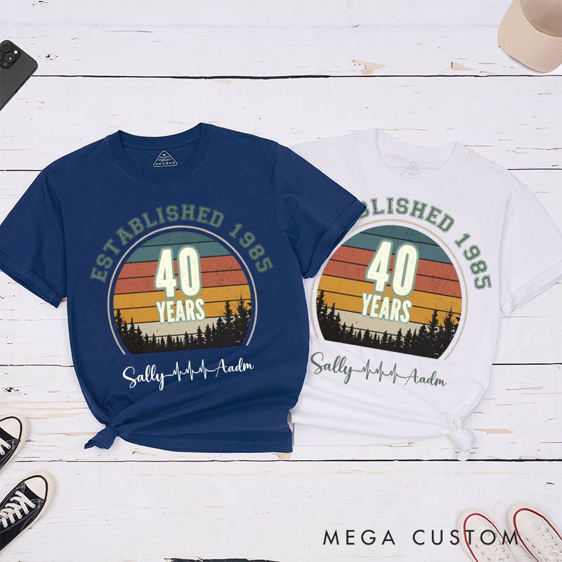 Personalized Couple 40th Anniversary T-Shirt Established 1985 40th Years Anniversary Shirts Couple Anniversary T-Shirts for Wife Husband