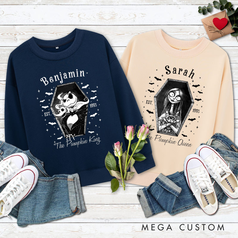 Personalized Pumpkin King and Queen Halloween Couple Sweatshirt