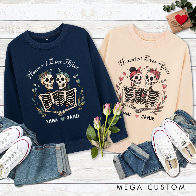 Personalized Haunted Ever After Skeleton Couple Halloween Couple Sweatshirt