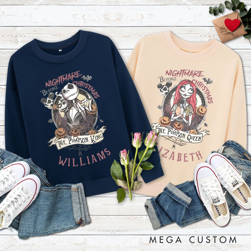 Personalized The Pumpkin King and Queen Halloween Couple Sweatshirt
