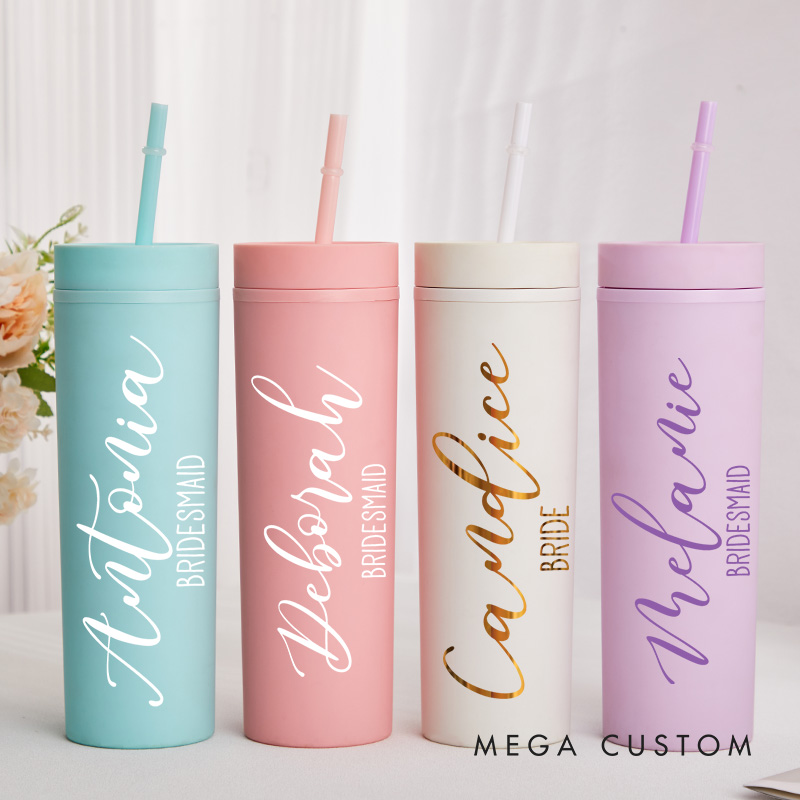 Personalized Graceful Bridesmaid 16oz Skinny Tumbler Custom Bride Name with Heart Wedding Tumbler Maid of Honor Bachelorette Party Bridal Shower Gift