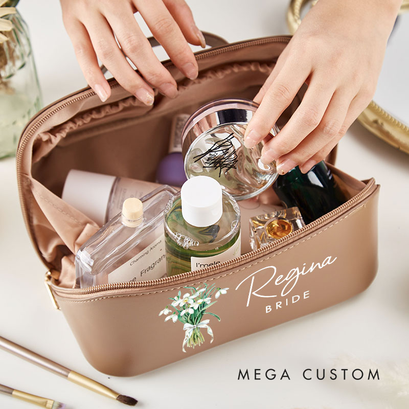 Personalized Bridesmaid Colorful Birth Flower Makeup Bag Bride Wedding Cosmetic Bag Maid of Honor Toiletry Pouch Bachelorette Party Bridal Shower Gift