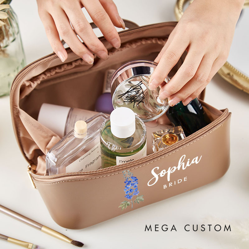 Personalized Bridesmaid Birth Flower Makeup Bag Bride Wedding Cosmetic Bag Maid of Honor Toiletry Pouch Bachelorette Party Favor Bridal Shower Gift
