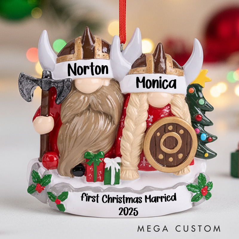 Personalized Couple Viking Gnome Resin Christmas Ornament Custom Newlyweds Married Ornament Our First Christmas Ornament Scandinavian Holiday Decor
