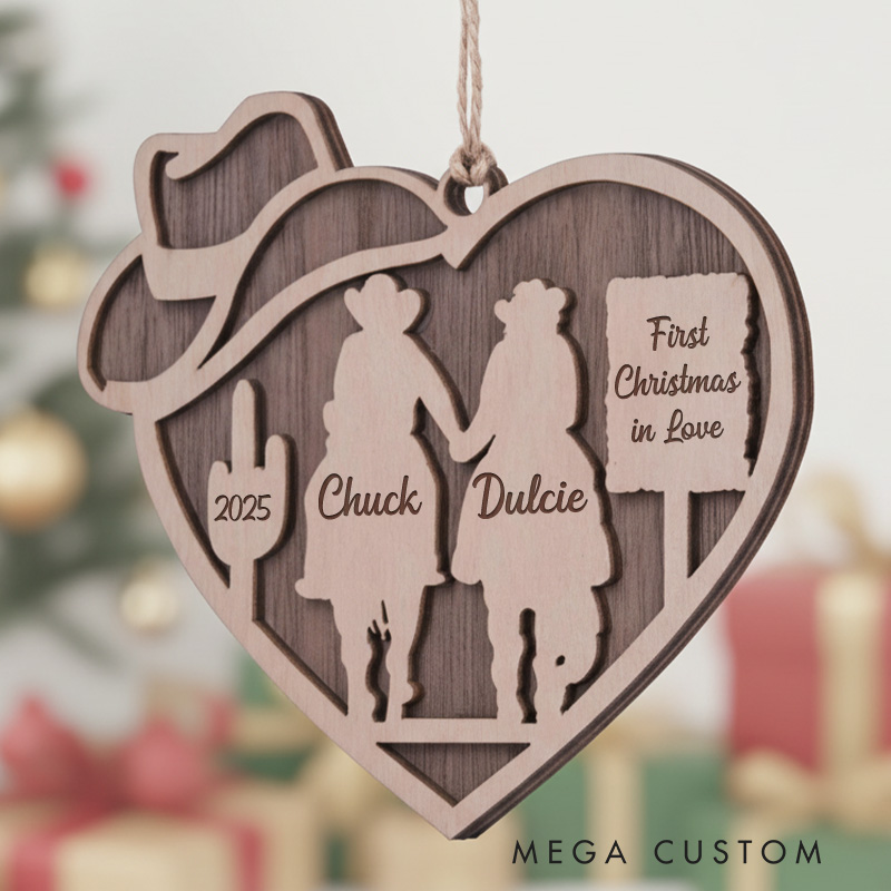 Personalized Couple Cowboy Cowgirl Wood Christmas Ornament Custom Newlyweds Married Ornament Our First Christmas Ornament Western Couple Holiday Decor