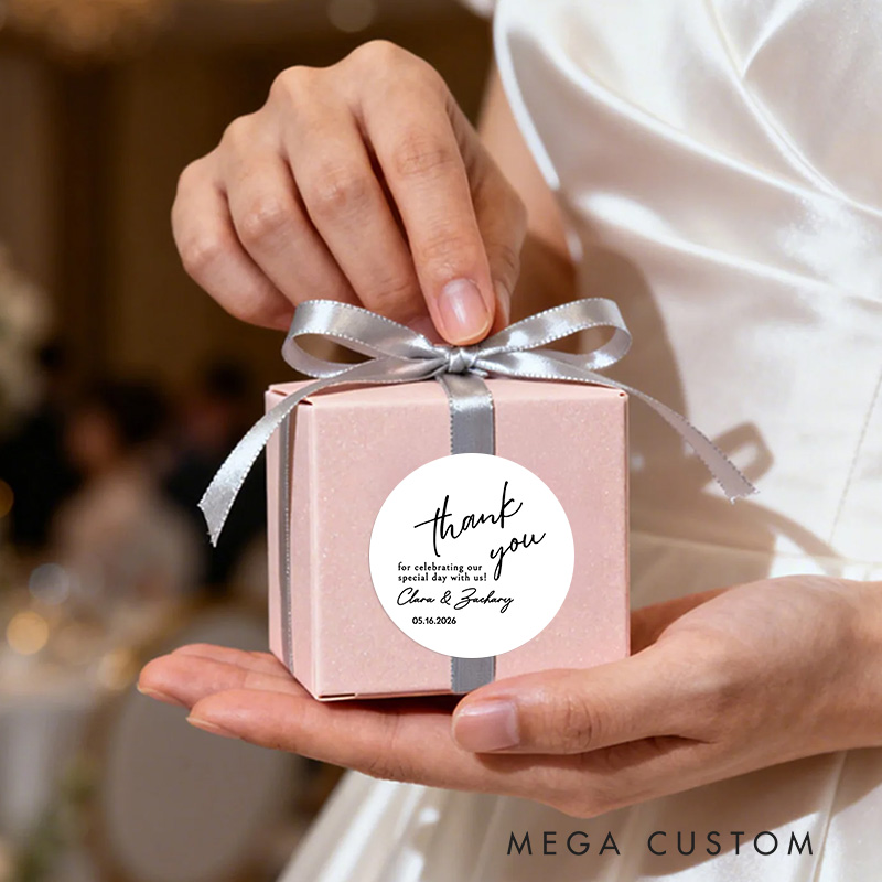 Personalized Couple Wedding Stylish Thank You 1.5" Stickers with Name Newlyweds Cookie Bag Stickers Party Favors Label Candle Tags Bridal Shower Favor